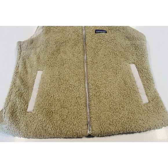 Patagonia Women Vest Beige Los Gatos Sherpa Full Zip Pockets Mock Neck Sz Large - Picture 8 of 14